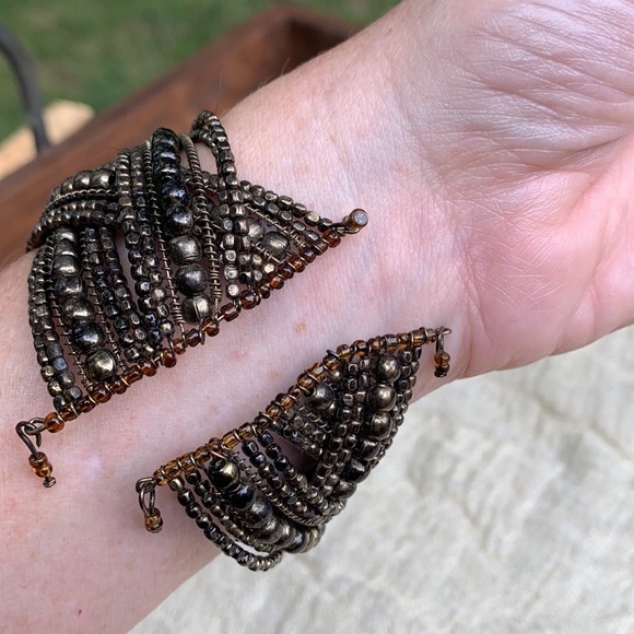 Bronze Beaded Cuff Bracelet, Costume - Picture 7 of 9